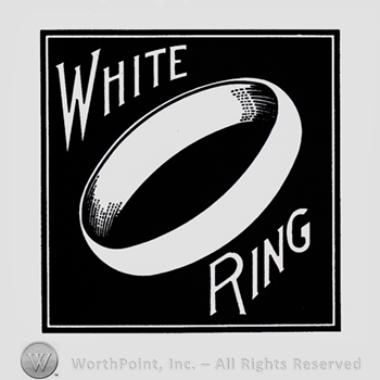 Words WHITE RING and a ring inside a black square.