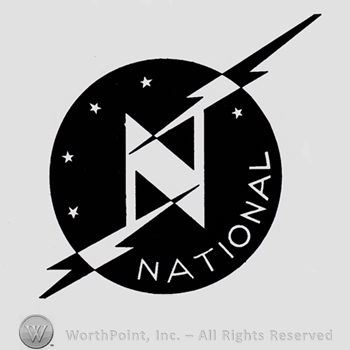 Five star and letter N inside a black circle; word NATIONAL written on the edge.