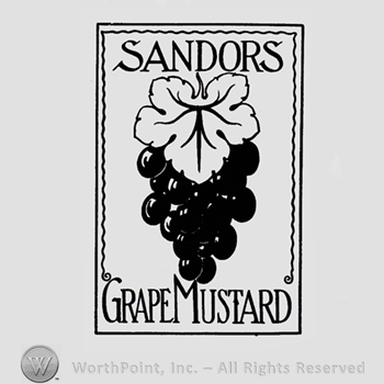 Text SANDORS GRAPE MUSTARD and a grape, all inside a rectangular.