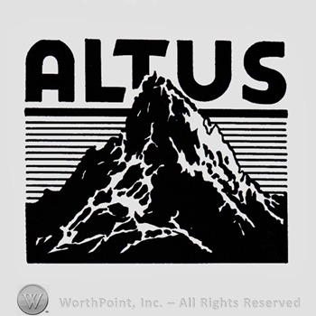 Word ALTUS written above the picture of a mountain.