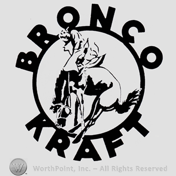 Rider on his horse and words KRAFT BRONCO written on the edge.