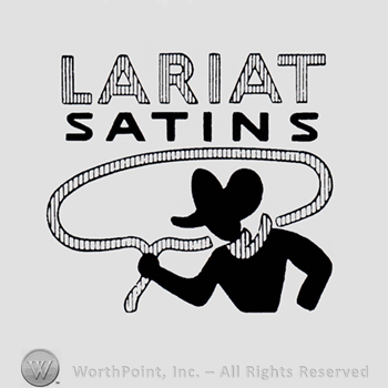 Cowboy with trap and words LARIAT SATINS written above.