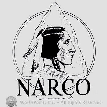 Indian warrior and a stone inside a circle; word NARCO written bellow.
