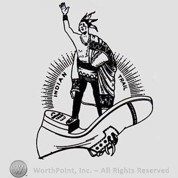 Indian chief above a shoe; words INDIAN TRAIL written on his sides.