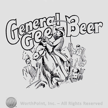 Man on his horse and words GENERAL GEE BEER written above.