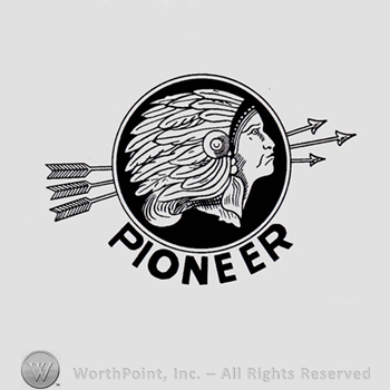 Indian chief inside a circle; word PIONEER written bellow, and three arrows.