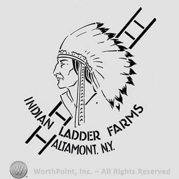 Indian cheief and a ladder; words INDIAN LADDER FARMS ALTAMONT N.Y.