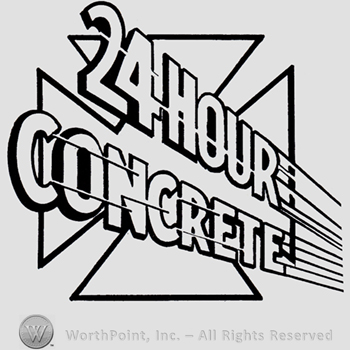 Words 24 HOUR CONCRETE and a cross.