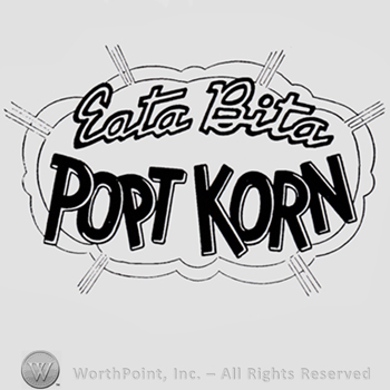 Words EATA BITA POPT KORN inside a cloud.