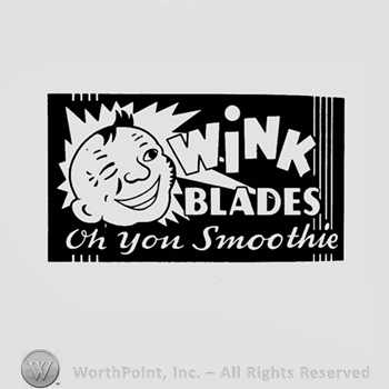 Baby face and text WINK BLADES ON YON SMOOTHIE, all inside a black rectangle.
