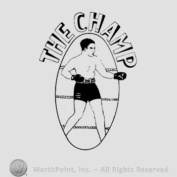 Boxer inside an oval and words THE CHAMP written above.