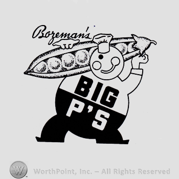 Chef and peas; words BORZEMAN'S BIG P'S written over.