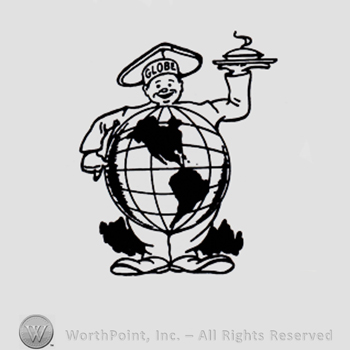 Waiter with plate and the belly like an earth globe.