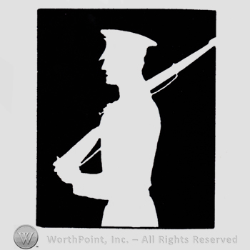 Man in uniform and a gun, all inside a black rectangle.