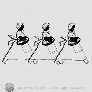 Three black walking women with baskets.