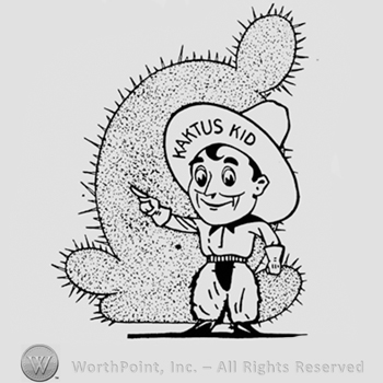 Little ranger with a kaktus behind and words KAKTUS KID written on the hat.