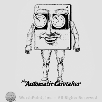 Big watck with hands and feet; words THE AUTOMATIC CARETAKER written bellow.