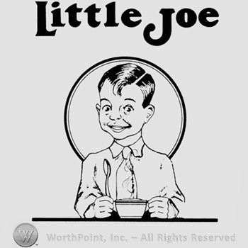 Little boy with a cup and words LITTLE JOE written above.