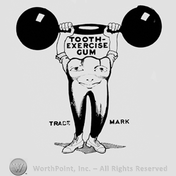 Tooth with dumbbell and TOOTH-EXERCISE GUM.