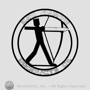 Man with bow and arrow inside a circle; words RED ARROW PRODUCTS CO. written on the edge.