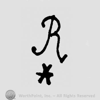 Capital handwritten R over an asterisk.