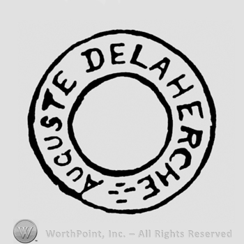 A double circle with Auguste Delaherche written on the edge
