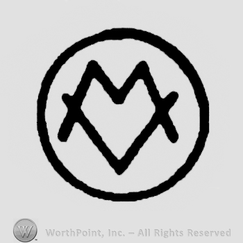 Monogram of letters "MV" inside a circle