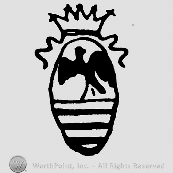 A bird inside an oval and a crown on top.