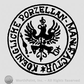 Eagle with a scepter,a crown and a cross inside a circle;Konigliche Porzellanmanufaktur written
