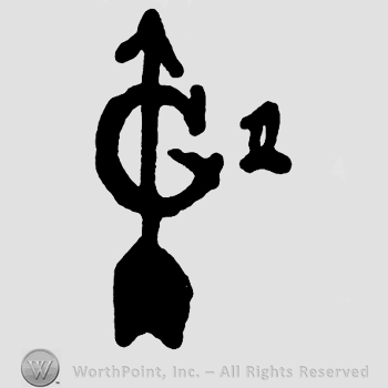 An arrow,letter G and number 2.