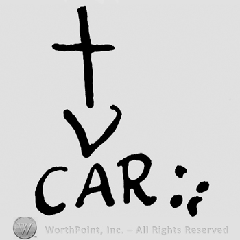 Letter V with a cross on top and car below.