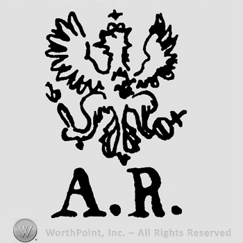 An eagle with a scepter and a cross ;letters AR below.