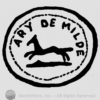 ARY DE MILDE and a dog inside a circle.