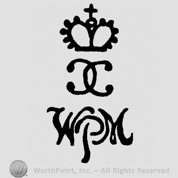 A crown with cross on top;monogram of letters CC and WPM below.