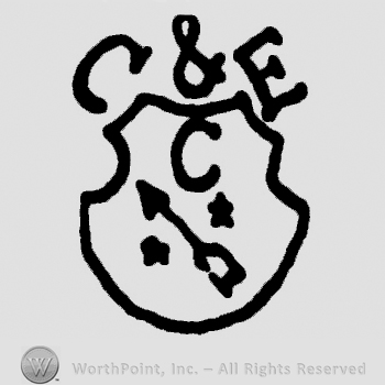Irregular shape with an arrow and letter C inside;C&E written on top.