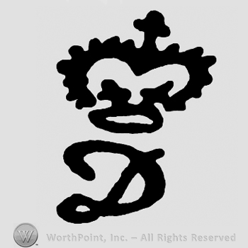 A crown with cross above letter D.