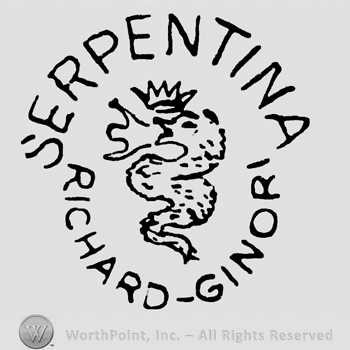 Snake with crown in the center;word Serpentina on top;Richard Ginori below.