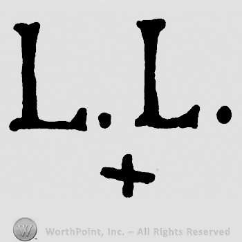 Letters LL two dots and a cross below.
