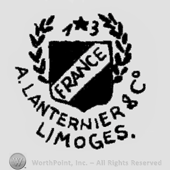 A shield with word France inside;A Lanternier & Co Limoges written below.