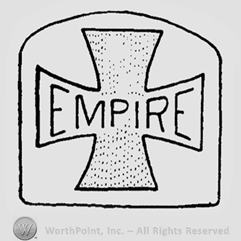 A cross with the writing "EMPIRE" on the horizontal side inside a closed arch shape
