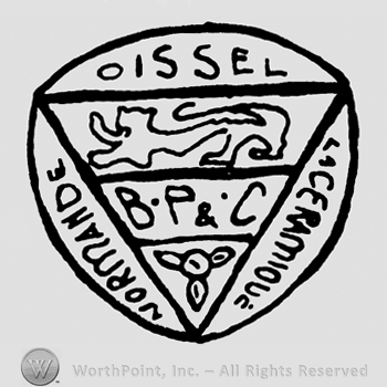An oval with a triangle inside;a lion and Oissel BP&C written in the triangle.