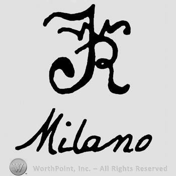 Monogram of letters FR and word Milano below.
