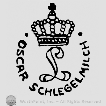 A crown  with cross on top;letter L in the middle;Oscar Schlegelmilch written in circle.