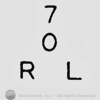 In shape of a triangle, number "7" on top, "O" in the middle, and "R L" on bottom