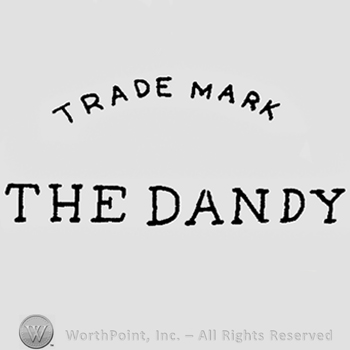 Arched capital words "TRADE MARK" on top, "THE DANDY" on bottom
