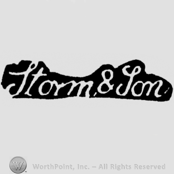 The name Storm & Son handwritten with lowercase letters