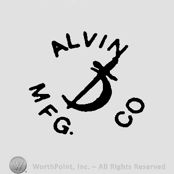 A crescent moon and a spade, Alvin MFG. Co written around them with uppercase letters