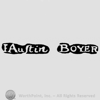 The name I. Austin written with lowercase letters with the letters 's' vertically prolongued, next to the name Boyer written with uppercase letters