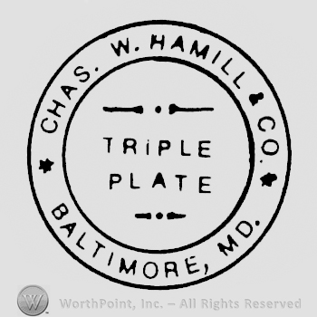 A double circle with ,,triple plate" written inside, Chas W. Hamill & Co Baltimore, MD written around it with uppercase letters