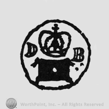 initials D and B on one side and another, a crown on top, square object on the bottom